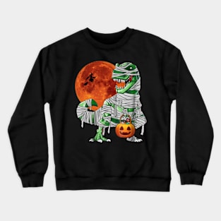 Halloween Pumkin Dinosaur T-rex & Witch Under the Moonlight Crewneck Sweatshirt